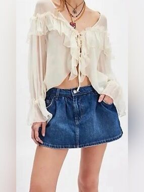 FREE PEOPLE WE THE FREE DENIM MICRO MINI SKORT SKIRT BLUE SIZE 24